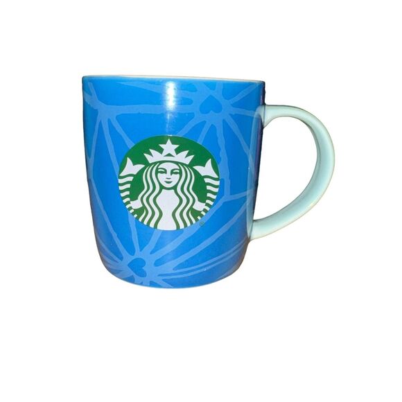 Starbucks Blue Web Of Hearts Coffee Cup Mug Ceramic Siren Mermaid Logo 11oz 2022 - Picture 1 of 7